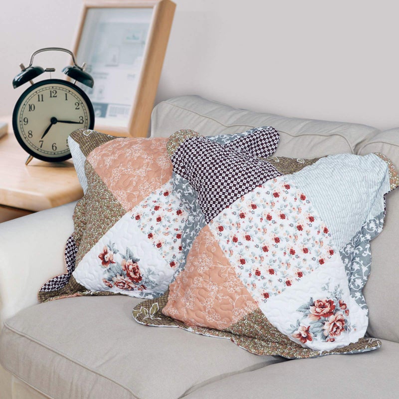 Travan Throw Pillow Cover Microfiber Decorative Pillowcases Cover for Couch Floral Patchwork Pattern, 18 x 18Inch - Image 5